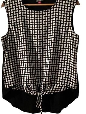 Vince Camuto Black & White Polka Dot Tie-Front Tank